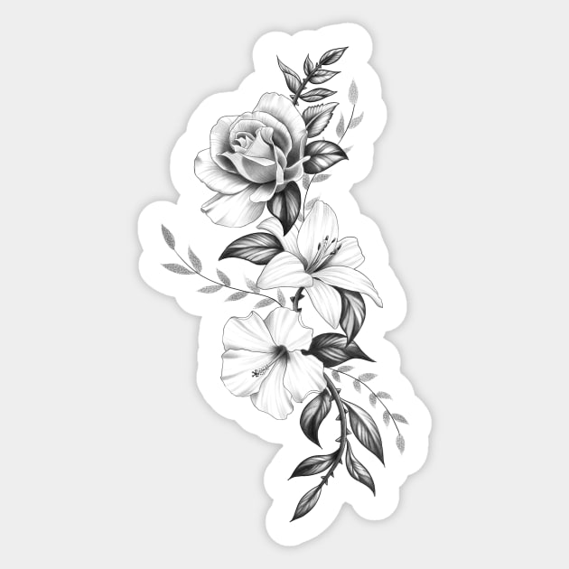 Lily Rose and Hibiscus Floral Tattoo Design Sticker by Tred85